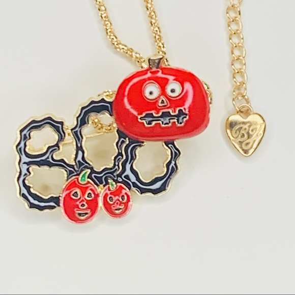 Betsey Johnson Style - Halloween Pumpkins Brooch/Pendant Necklace